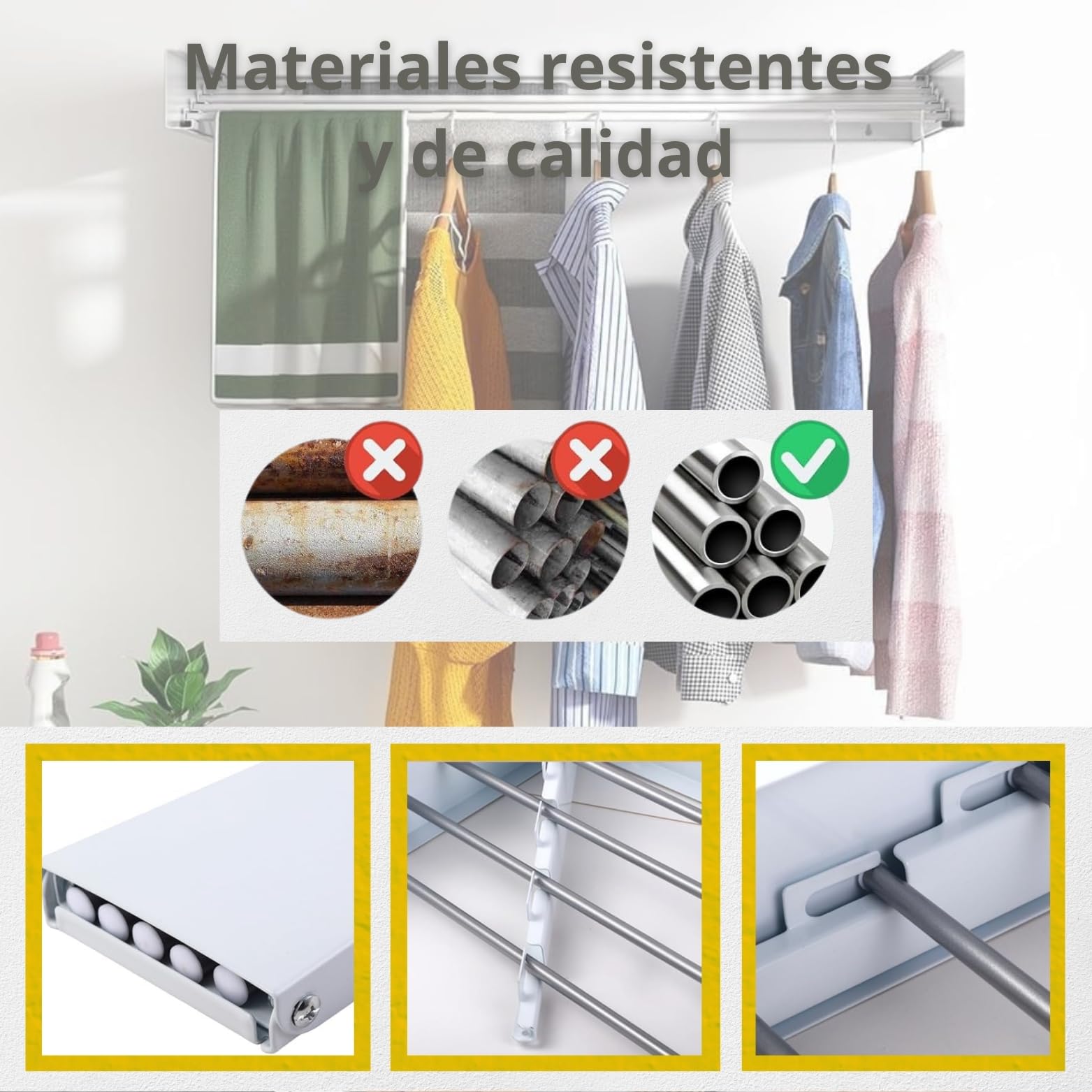Tendedero Plegable de Pared – Tendedero Extensible retráctil Interior y Exterior – Tendederos Plegables de Pared Soporta 30 kg – Incluye Plantilla, Tornillos y 24 Pinzas – (Blanco, 120)