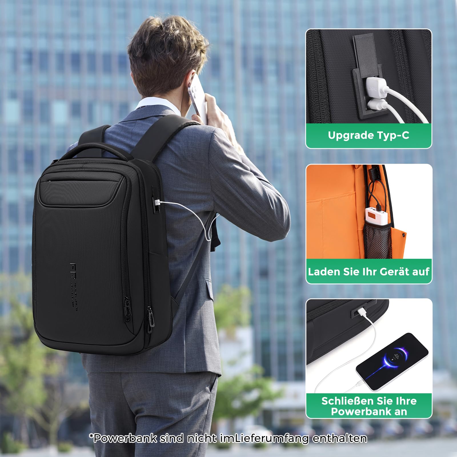 FFenree.geer Business Rucksack Herren 15,6 Zoll Laptop Rucksack, 1800D | USB-Anschluss Anti-Diebstahl Wasserdicht Office Backpack, Erweiterbar 26L-36L für Reiserucksack, Handgepäck & Tagesrucksäcke