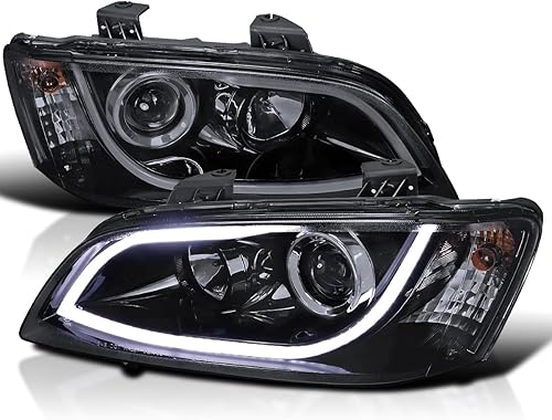 Spec-D Tuning Proyector de lente de humo con carcasa negra brillante, tira de faros LED compatible con Pontiac G8 2008-2009, conjunto de faros