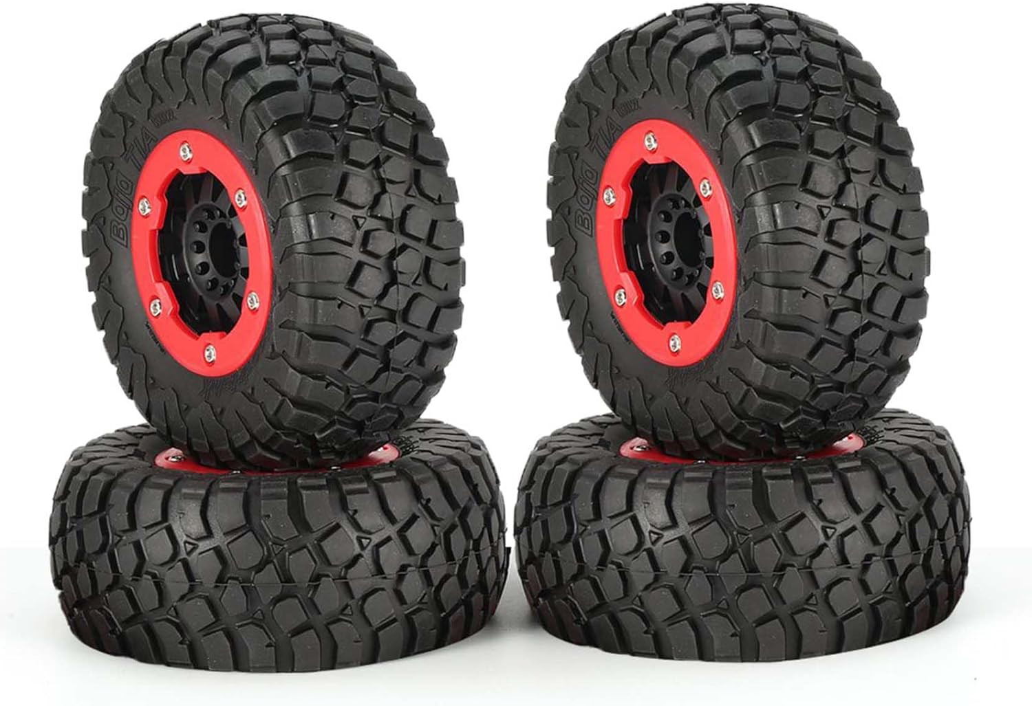 4PCS Rubber Tire and Plastic Beadlock Wheel Rim for 1/10 RC Short Course Truck RC Model Car Parts (Red)