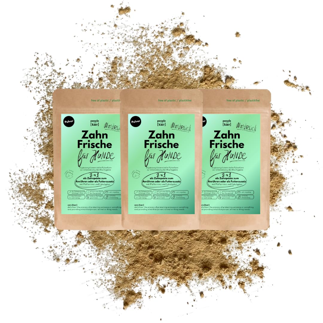 people who kaer Zahn Frische Pulver für Hunde, 3 x 200g – 2-in-1 Zahnpasta & Ergänzungsfutter, Zahnpflege Hund, unterstützt bei Maulgeruch & Zahnstein, Zahnpulver Hund, Hundezahnpasta
