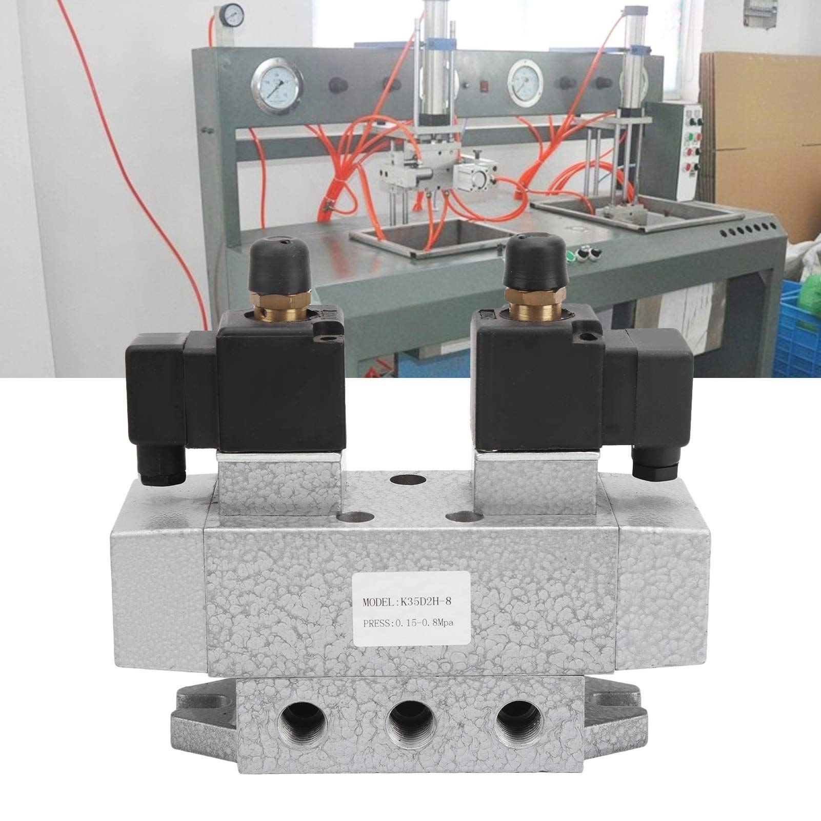 Válvula solenoide neumática K35D2H 8 de 3 posiciones y 5 vías, controlador eléctrico CA 110 V 8 Hz con puerto G1/4 pulg., válvula de carrete tipo espaciador, compensación (CA 220 V.)