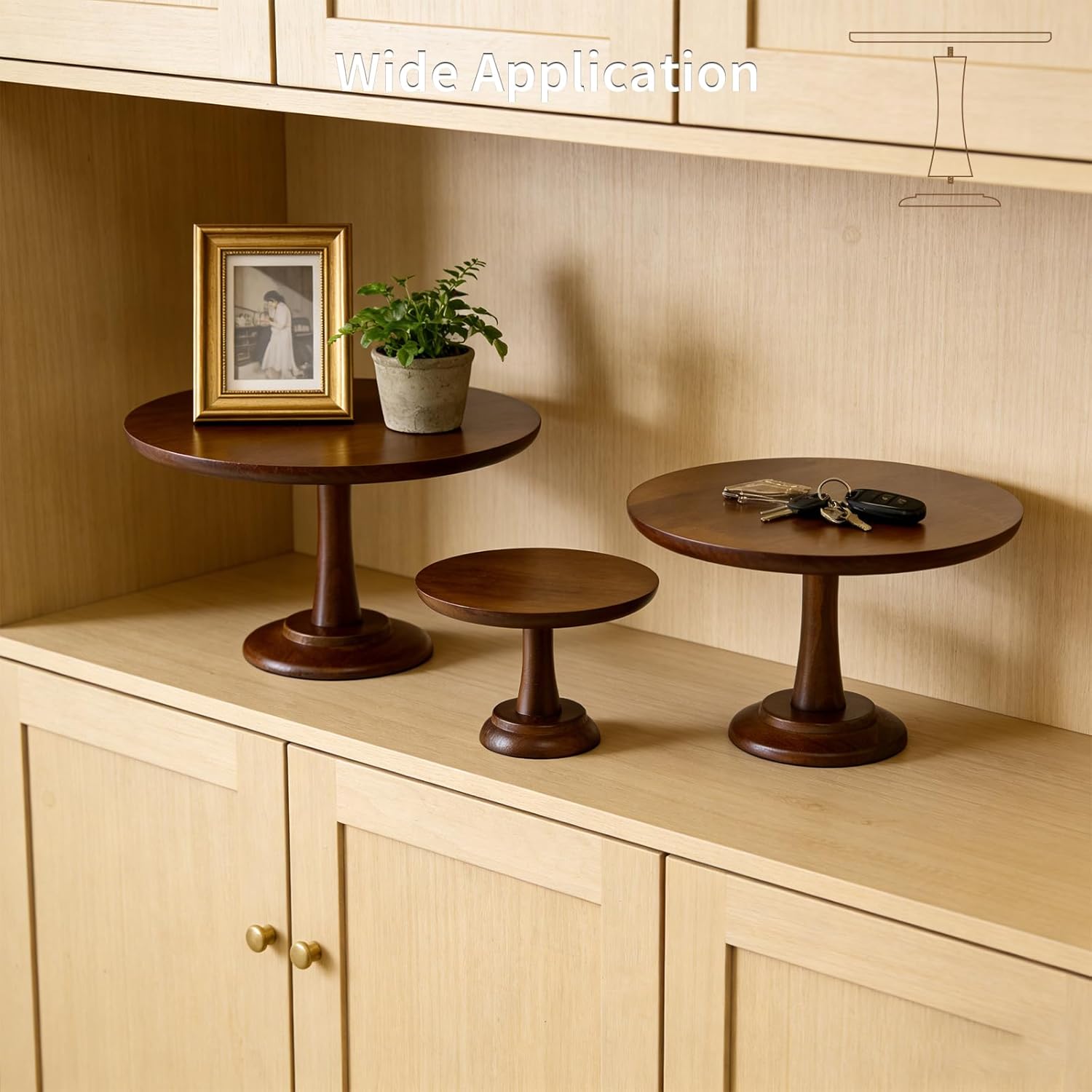 3 Pcs Acacia Wood Cake Stand Set, 12 Inch Round Wooden Wedding Cake Stand for Festive Dessert Display, Cake Display Stand for Wedding, Party, Birthday, Catering Supplies Buffet Display