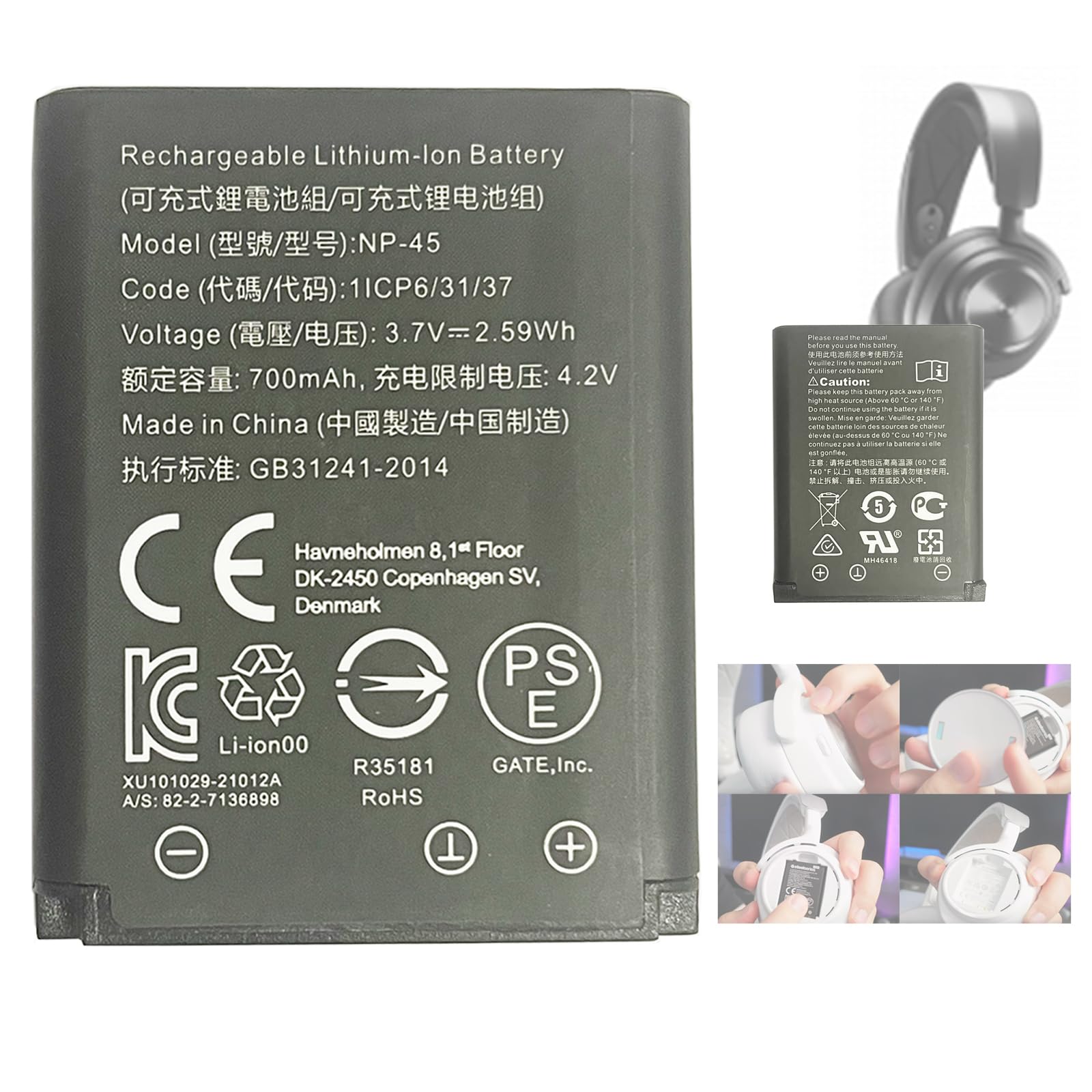 Aousavo NP-45 ersatz akku Kompatibel mit SteelSeries Arctis