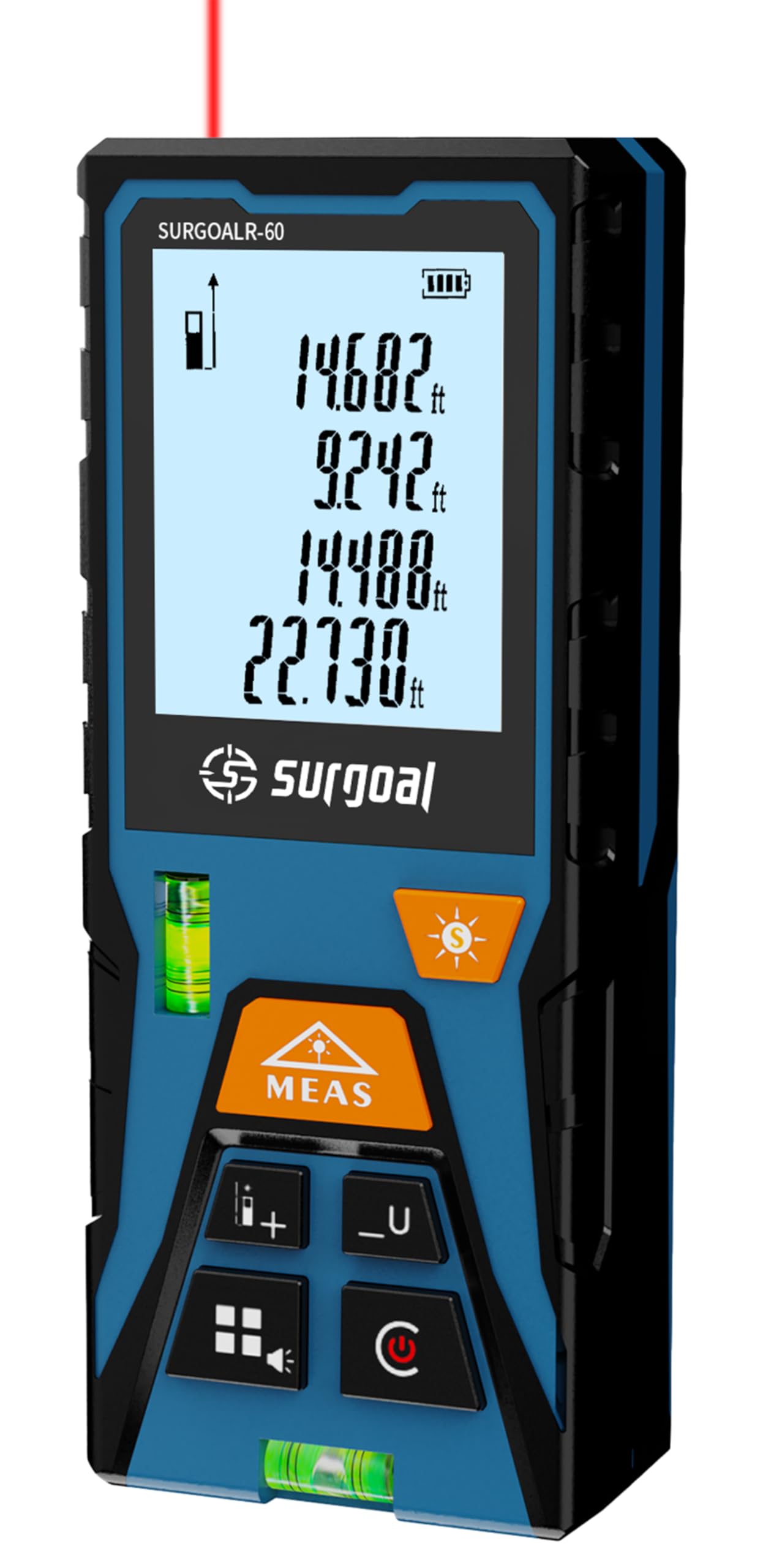 Laser Distance Meter 196ft – Digital Laser Measuring Tool with LCD Backlit Display, Area Volume Pythagorean, ±2mm Accuracy, Class II, Electronic Tape Measure for DIY Construction – AAA Battery Powered
