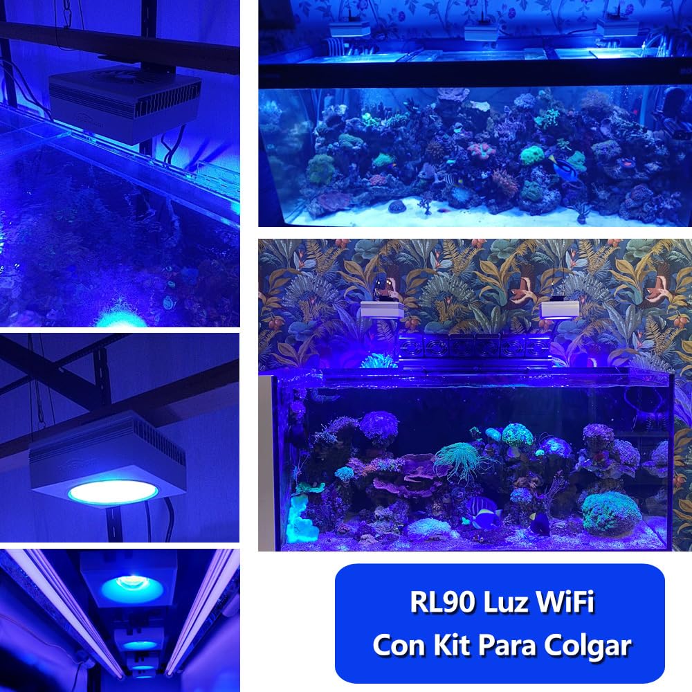 Luz LED para acuarios de arrecife PopBloom RL90, iluminación LED inteligente para arrecifes controlada por aplicación, adecuada para entornos marinos mixtos de arrecife SPS/LPS.