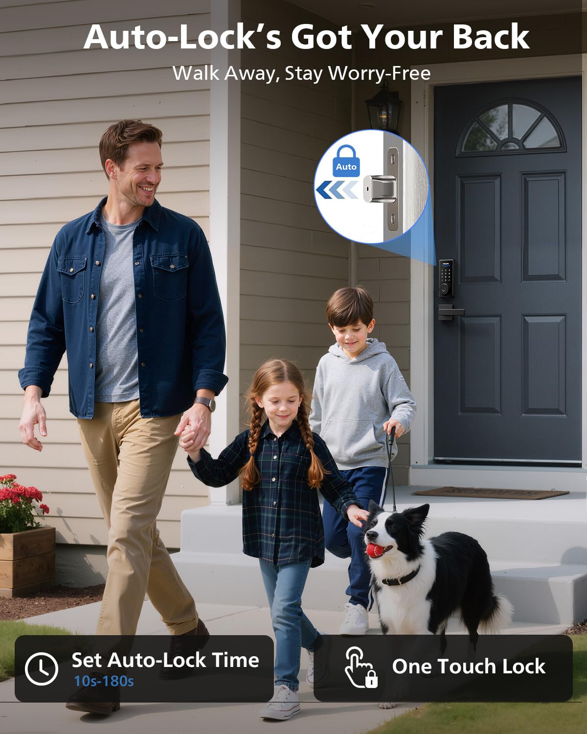 Philips Built-in WiFi Smart Lock + 2 Levels, Smart Locks for Front Door, Digital Keypad Deadbolt with Handle, Fingerprint, PIN Code, App Remote Control & Voice Unlock, Keyless Entry, Auto Locking