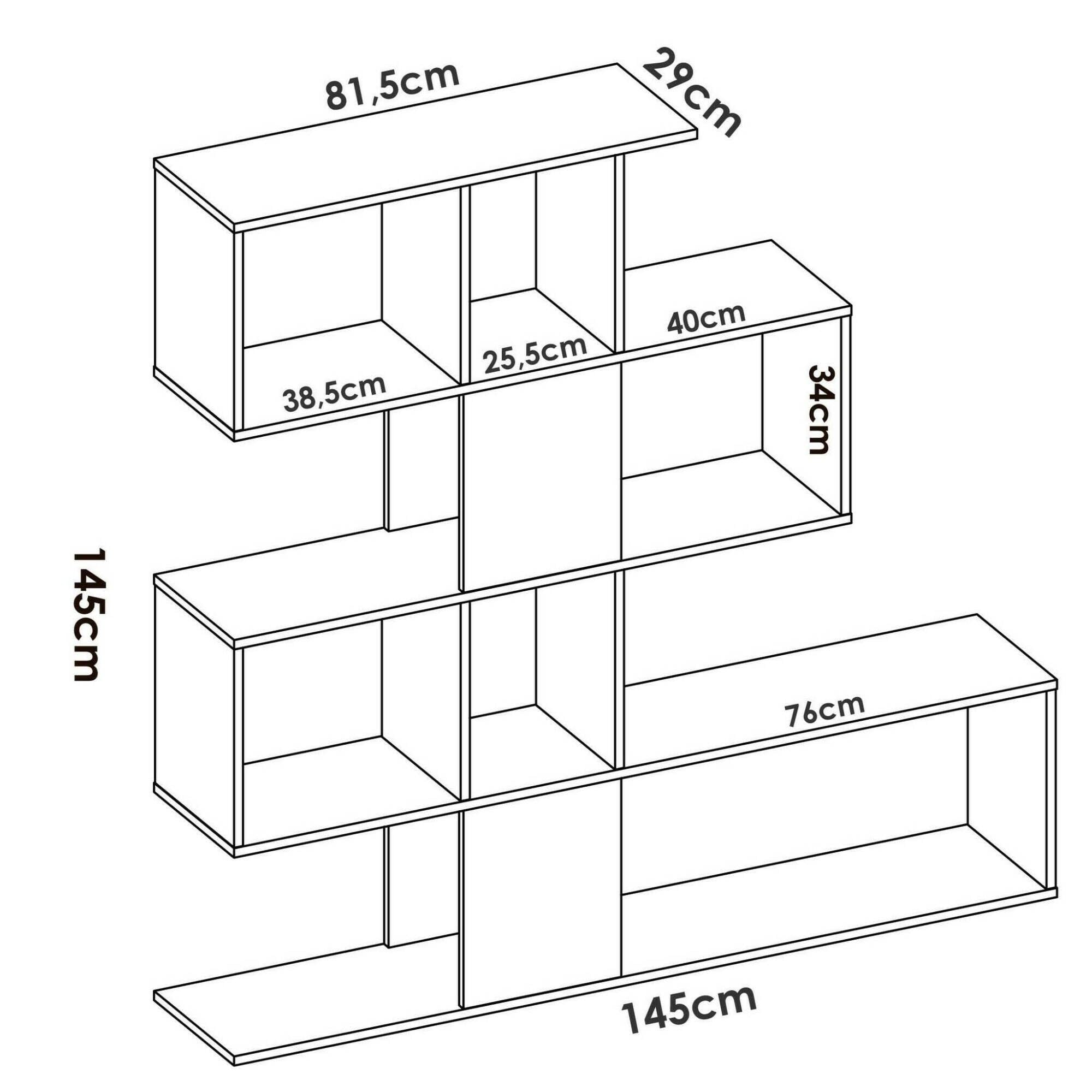 Dmora - Libreria Moneglia, Scaffale da ufficio multiuso, Mobile biblioteca portalibri a 4 ripiani, 145x29h145 cm, Bianco e Rovere