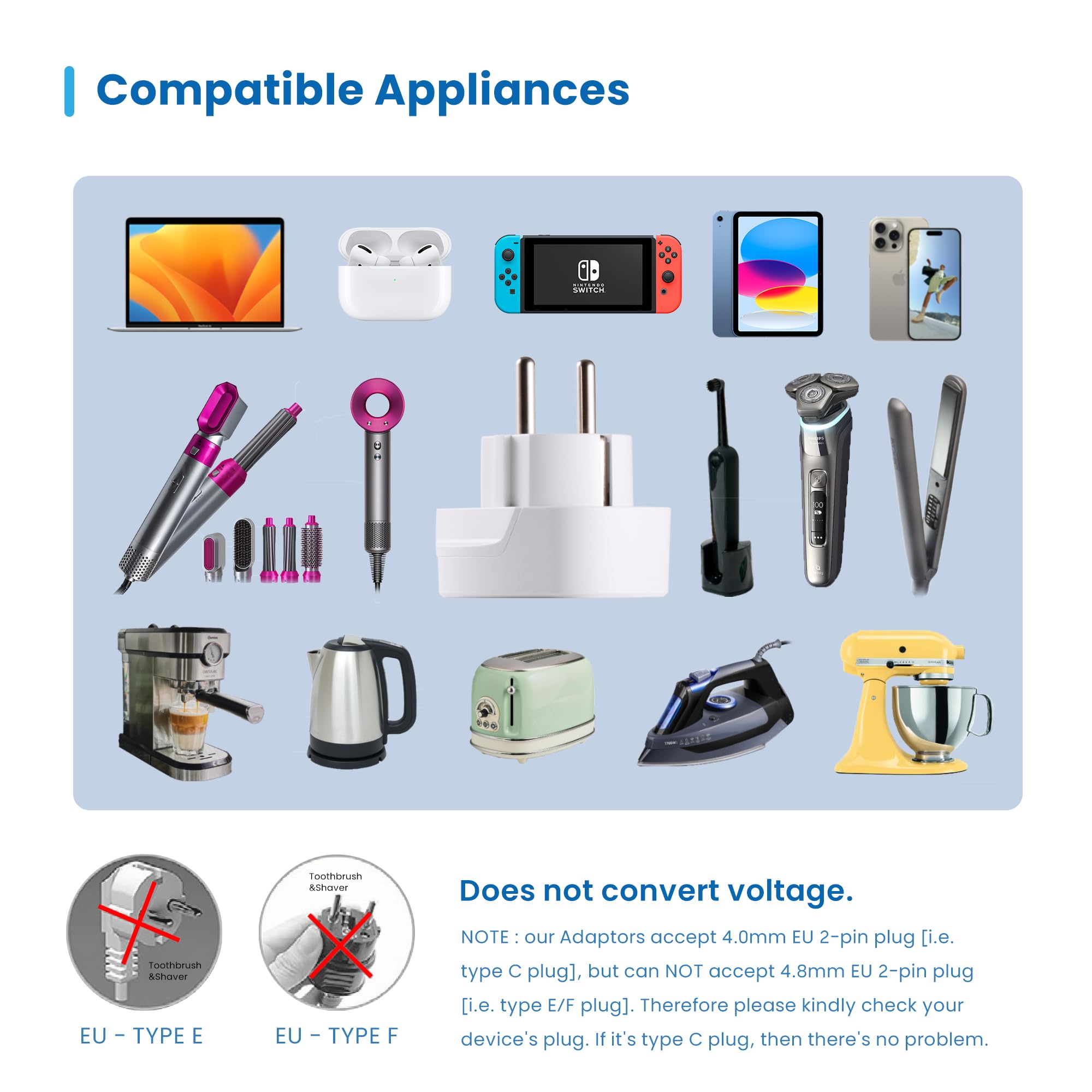 Adapter podróżny, Ewent adapter na świat do Europy, uniwersalny adapter ze świata do Europy, wtyczka z USA/UK/AUS/CHINA/Szwajcaria do gniazda Schuko (IT/ES/DE/UE), kompaktowa wtyczka podróżna