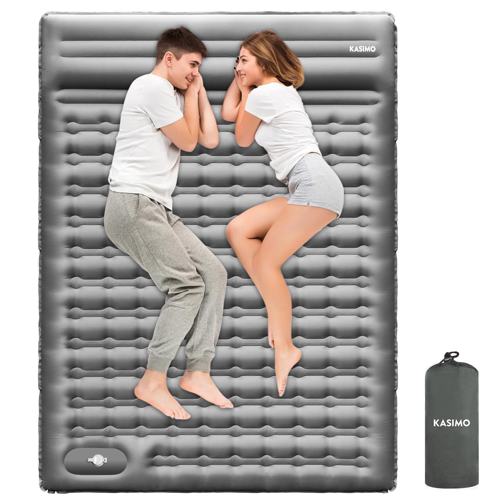 KASIMO Isomatte 12CM Luftmatratze Camping mit integrierten kopfkissen, Aufblasbare Matratze mit Fußpumpe Ultraleichte & Kompakte Isomatte - perfekt für unterwegs Wandern Zelt