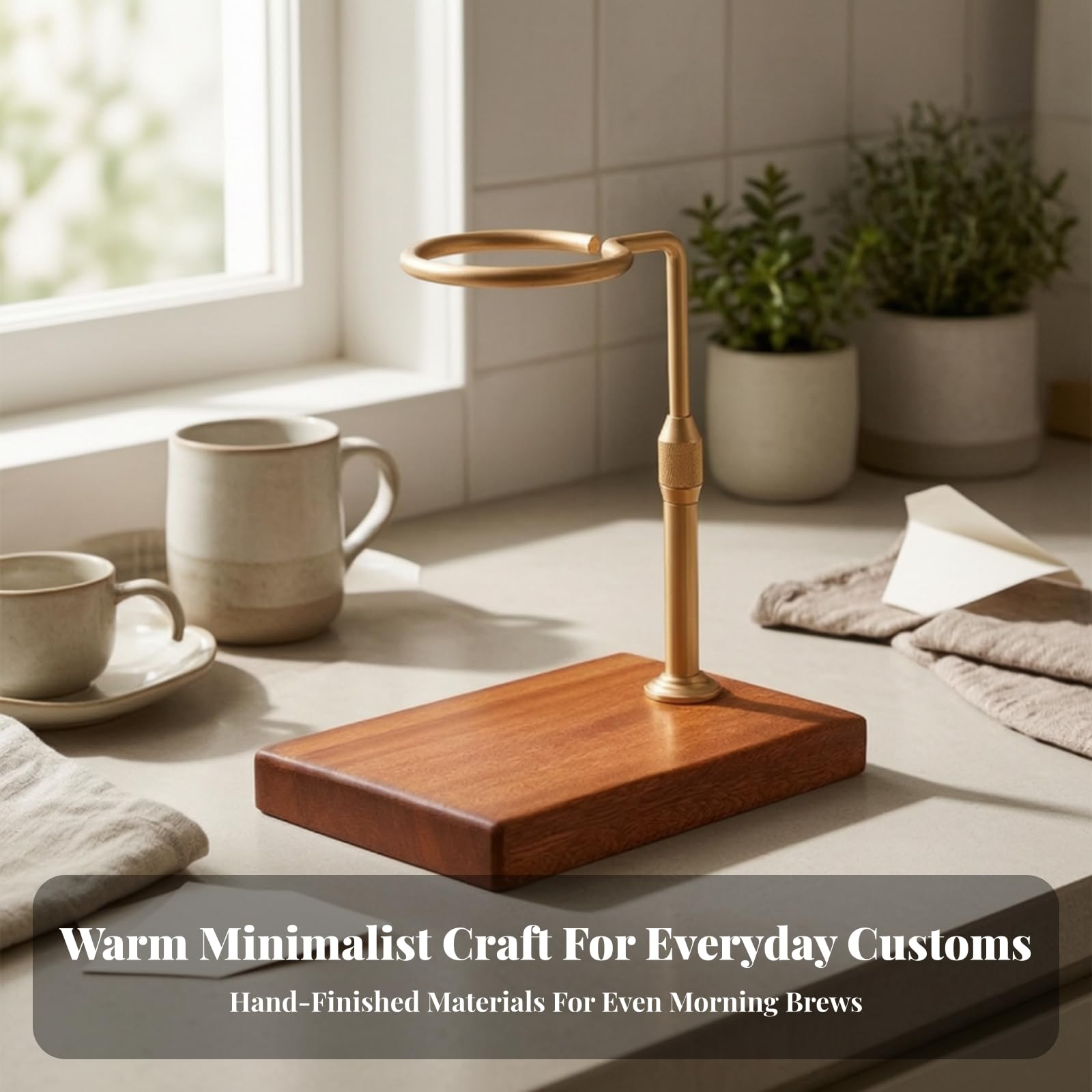 Filtro Pour Over con Base in Legno di con Base Antiscivolo Retrò Anello Regolabile per, Ufficio, Stile B