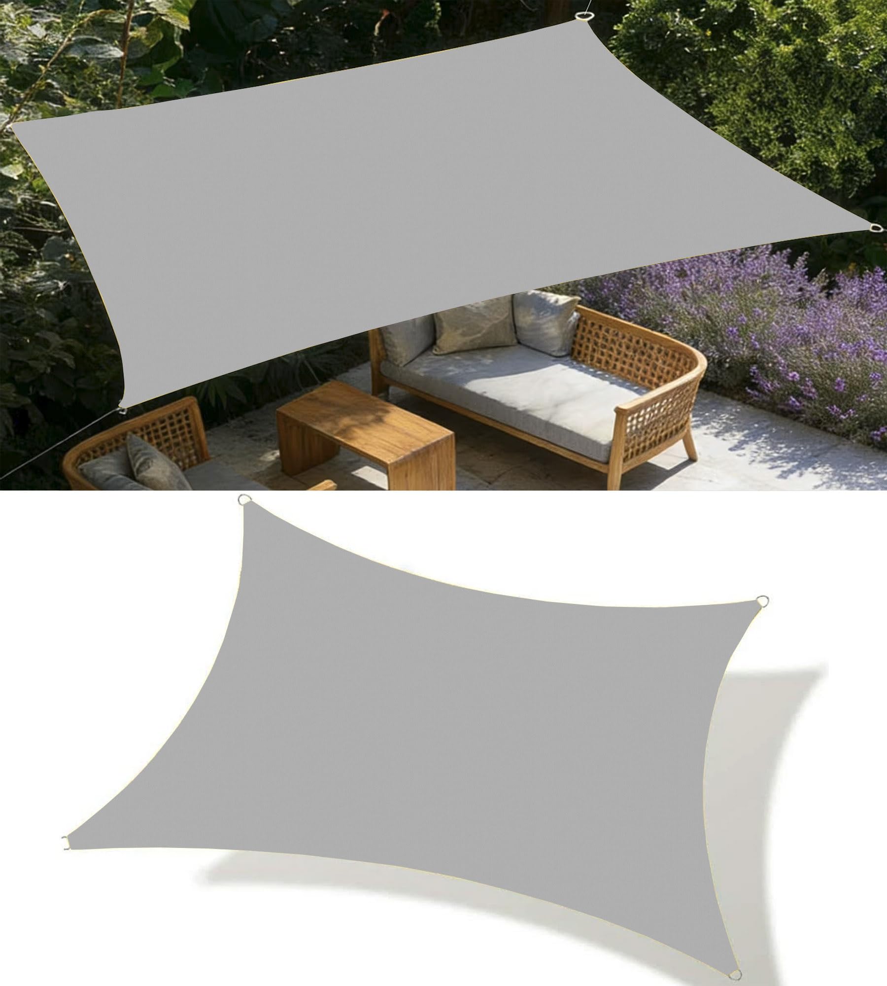 Shade Cloth Rectangle Waterproof 1x2.5M Sun Shade Sail Large Cooling Shade UV Rays Blocking Breathable Sun Sail for Patio Garden Pools Kennel Greenhouse Plant Light grey