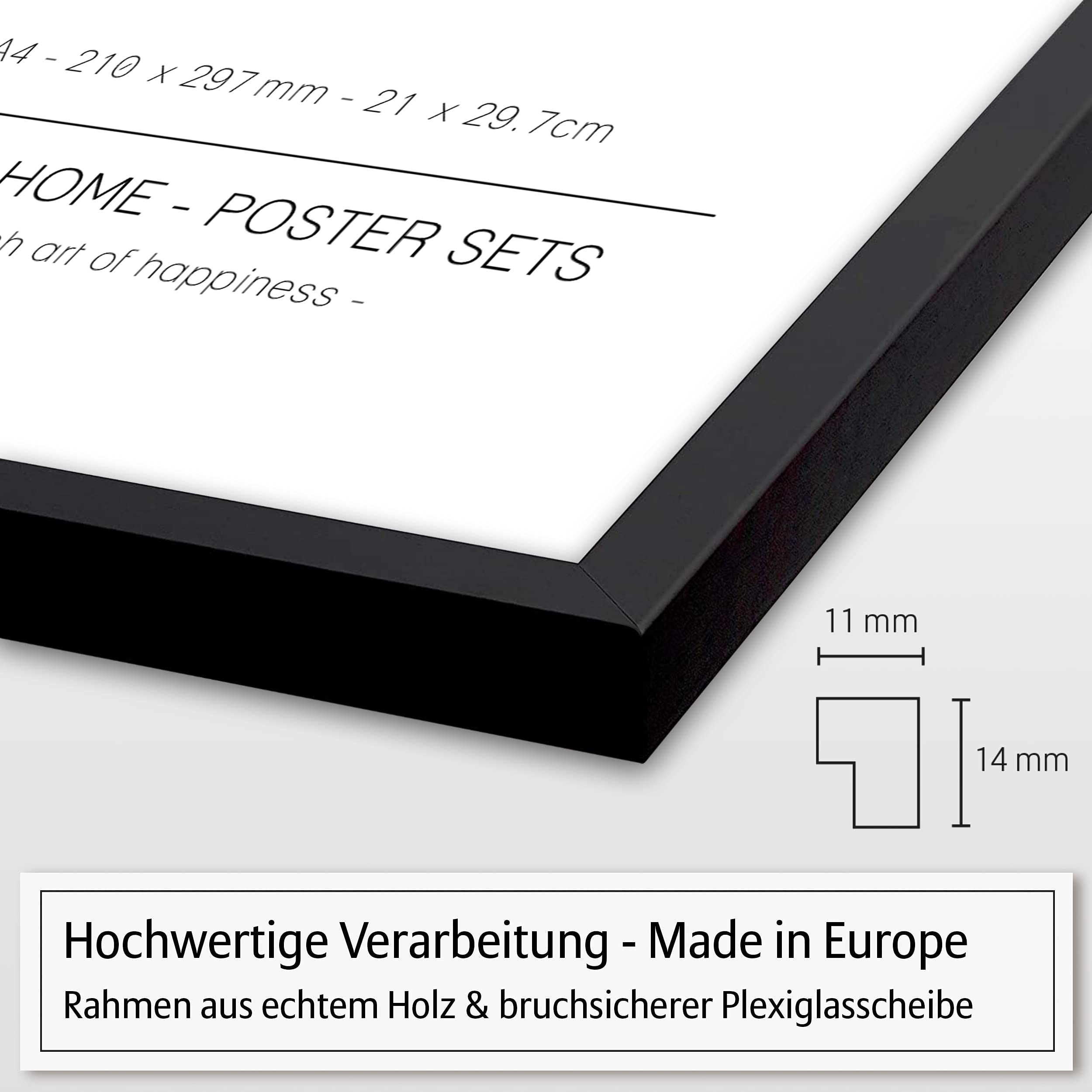 Hyggelig Home Premium Poster Set - 7 Yoga Bilder mit Übungen Asanas modern - Set Namaste - mit Rahmen schwarz