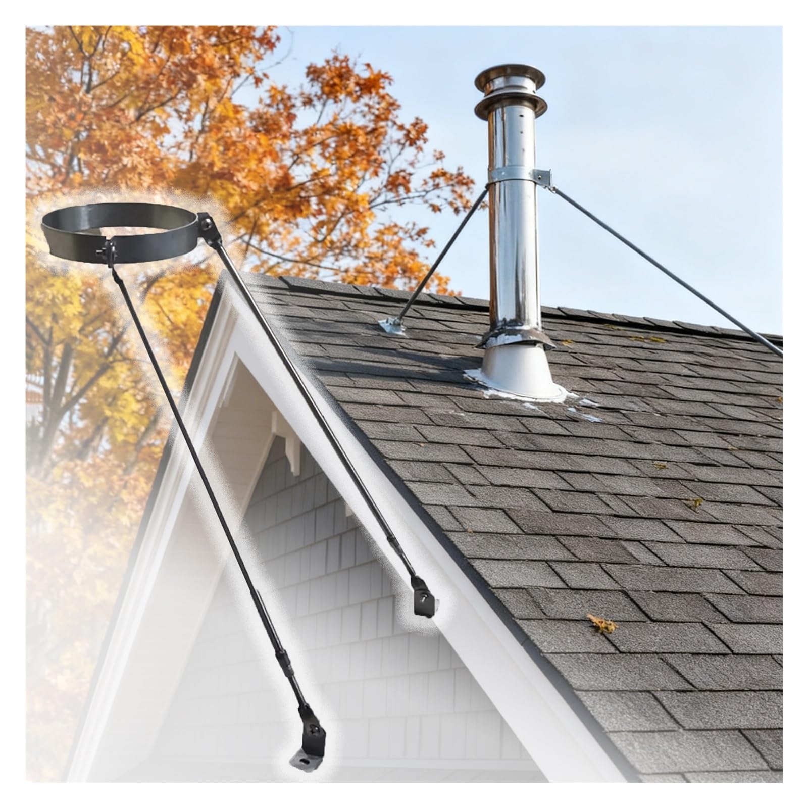 JYHHGDS Heavy-Duty Stove Pipe Support Bracket for 3-10 Inch Chimney, Steel Roof Brace Kit with Screws, Top/Side Mount for Log Cabin & Loft Wood Stove Stability (7.25" Diameter)
