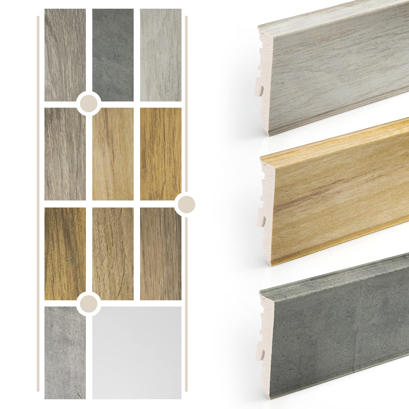 DQ-PP Zócalos de PVC blanco 8,8 m (4 x 2,2) | zócalos de PVC espumado | zócalos | venta por metros | salón | decoración | plástico