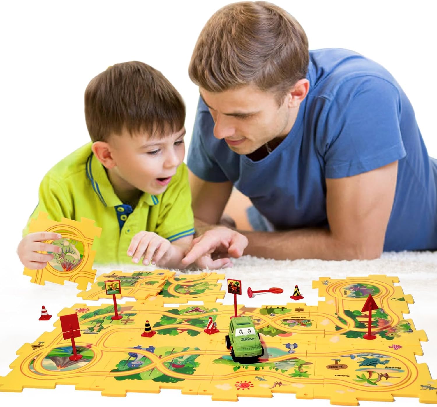 Puzzle Pista Macchinine Giocattolo per Bambini 3 4 5 anni DIY Pista del Puzzle Circuito Auto Montessori Giocattoli Educativi per 3 4 5 6 anni Ragazzi Ragazze Bambini