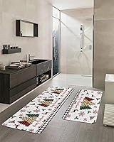 Vista 2 de Tapete de baño de árbol de Navidad a cuadros para bañera, antideslizante, de secado rápido y absorbente, tierra de diatomeas, fregadero de ducha