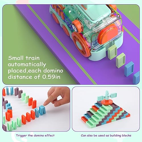 Miniatura 4 de Juego de juguetes de tren de dominó para niños, 180 juguetes automáticos de tren de dominó con luces y sonido, juguetes educativos creativos para