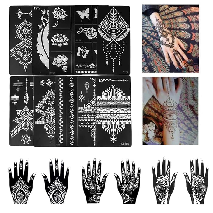 Buy 16 Pcs Henna Tattoo Stencils Kit, Reusable Indian Arabic Mehndi