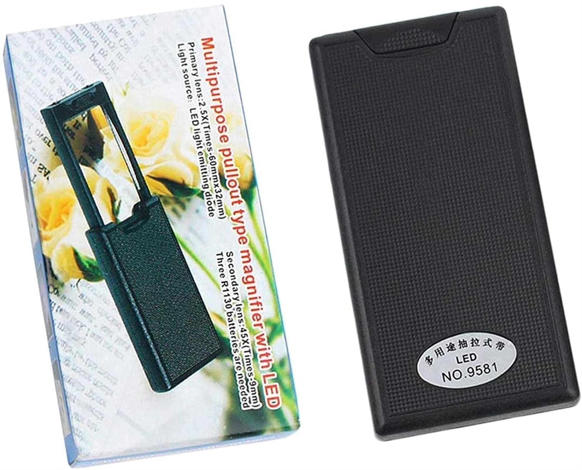 MRKU Lupa de Mano con luz LED, 2,5 x 45 x, portátil, extraíble, para joyero, con 3 Luces LED