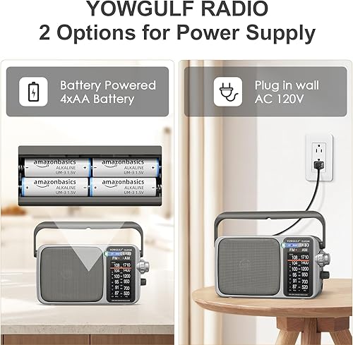 Miniatura 4 de Radio AM FM con la mejor recepción, transistor AM FM portátil Bluetooth, radio a batería o alimentación de CA, dial grande, conector para