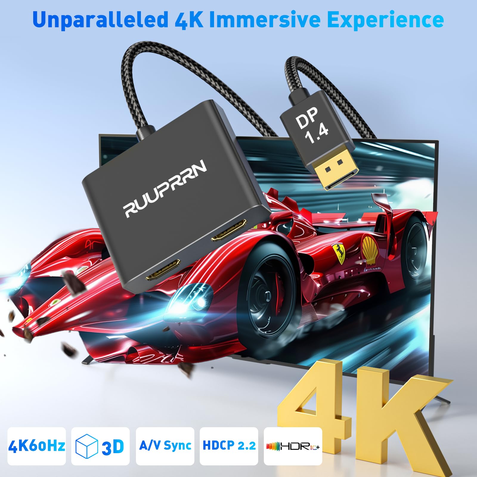 Adaptateur DisplayPort vers double HDMI 4K @ 60 Hz, source DP 1.4 vers HDMI 2.0 pour deux écrans, répartiteur DisplayPort vers HDMI 1 entrée 2 sorties écran étendu, pour PC, NVIDIA, carte