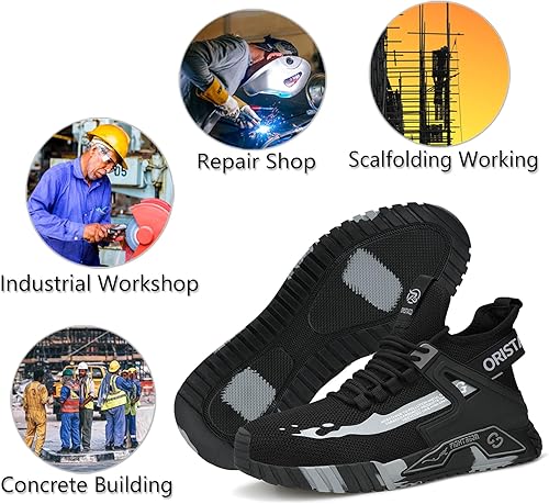 Miniatura 5 de ORISTACO Botas de tripulación de seguridad en el trabajo, zapatillas de deporte ligeras y transpirables con punta de acero