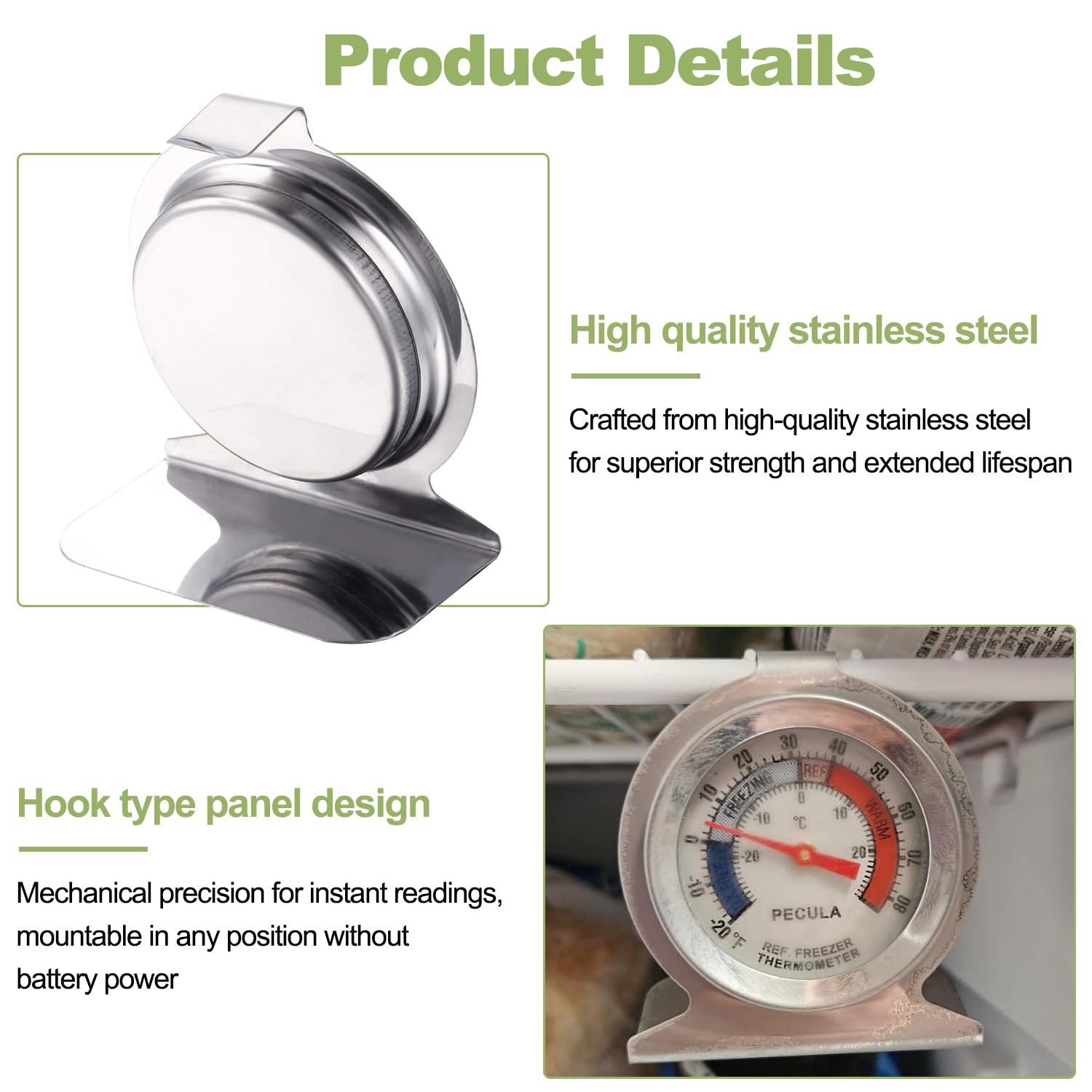 Confezione da 12 termometri classici per frigorifero e congelatore, con quadrante grande, in acciaio inox, con indicatore rosso, da -30 ℃ a 30 ℃