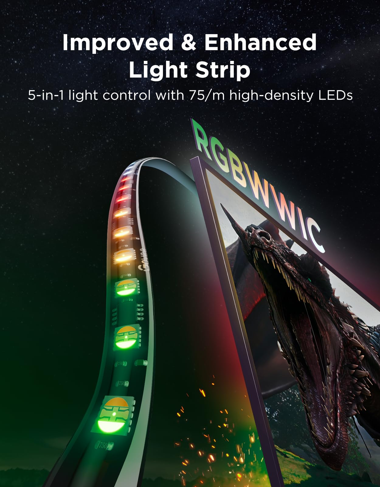 Govee TV Backlight 3 Pro with HDR Triple Camera Sync to 55-65 Inch Screen | 5-in-1 RGBWWIC Smart LED Strip Lights for Home Theater 75LEDsm Supports AI Filter DreamView Sync Compatible with Ma product thumbnail 7