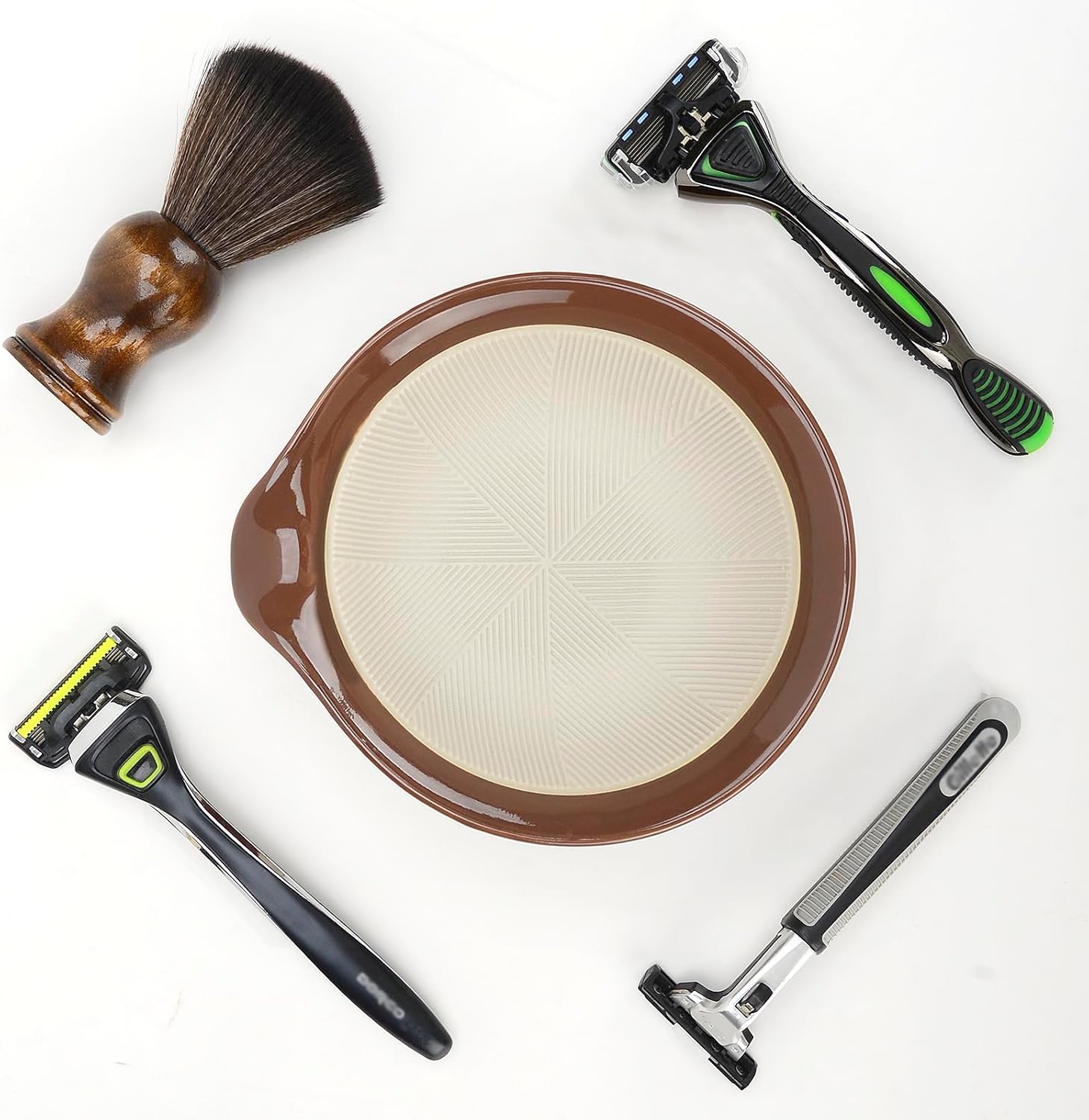 Linkidea Ceramic Shaving Bowl, Shaving Soap Lather Mug Cup for Men, Wide Mouth Barber Beard Wet Razor Shave Cream Cup, Brown