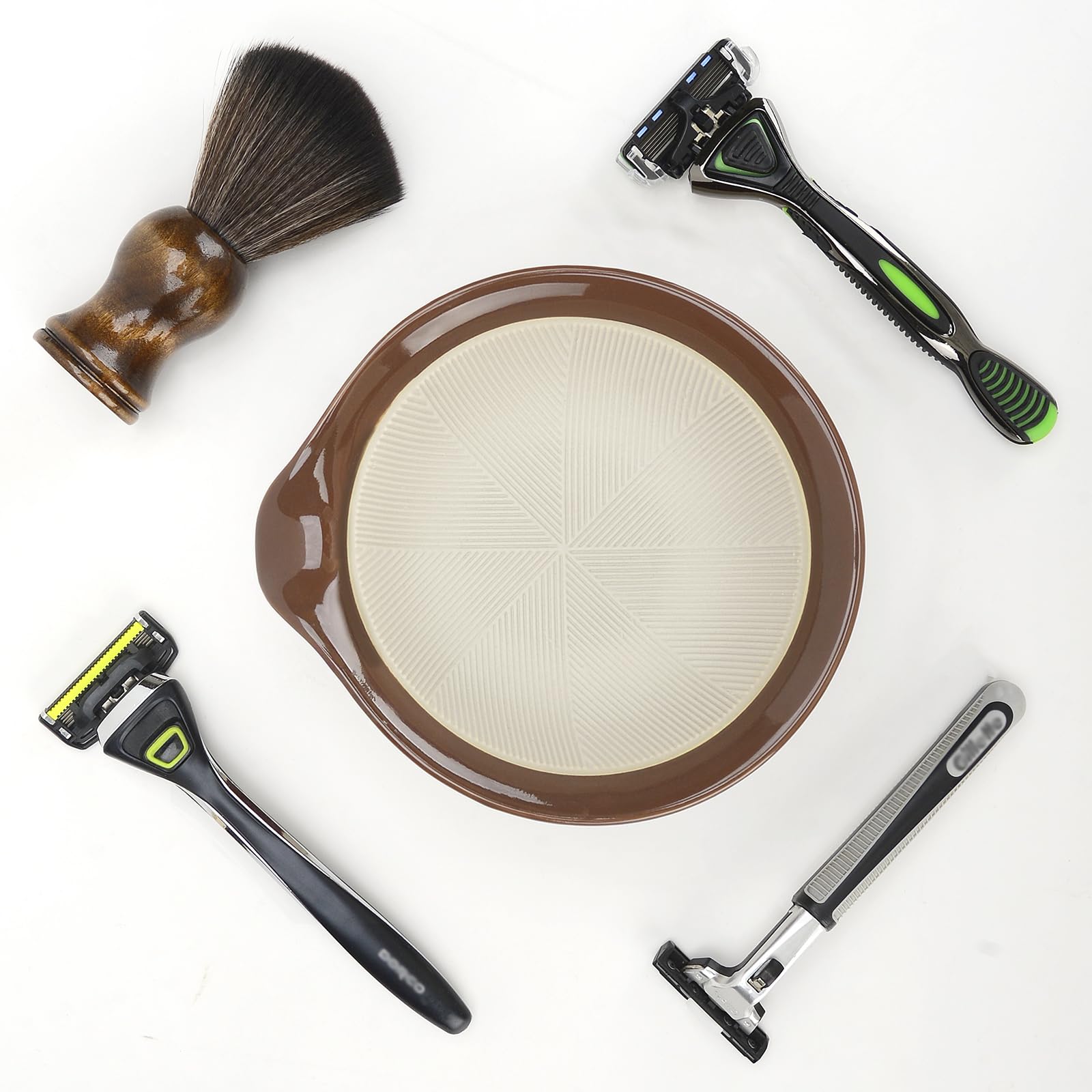 Linkidea Ciotola da Barba in Ceramica, Tazza di Schiuma di Sapone da Barba per Uomo, Tazza di Crema da Barba per Rasoio Bagnato con Barba Larga, Marrone