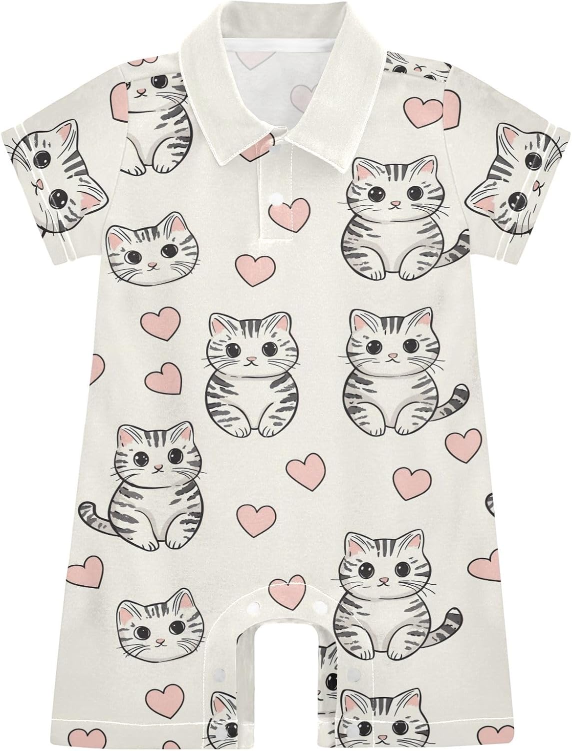 vvfelixl Baby Polo Bodysuit Cute Cartoon Shorthair Cat Short Sleeve Collared Baby Clothes,Babys Polo Romper for 3-6 Months