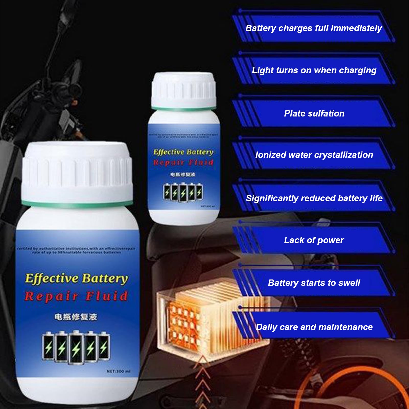 Desolfatatore per Batterie | Soluzione Riparazione Accumulatori 280ml - Additivo Manutenzione per Carrelli da Golf, Auto, e Barche