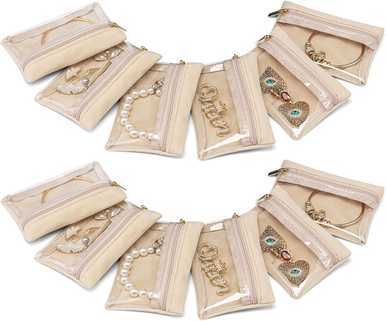 Vlando 12 Pcs Travel Jewelry Organizer Velvet Jewelry Pouch with Zipper Clear Travel Jewelry Bag for Travel Business Trip Mother‘s Day Gift for Mom Wife Women