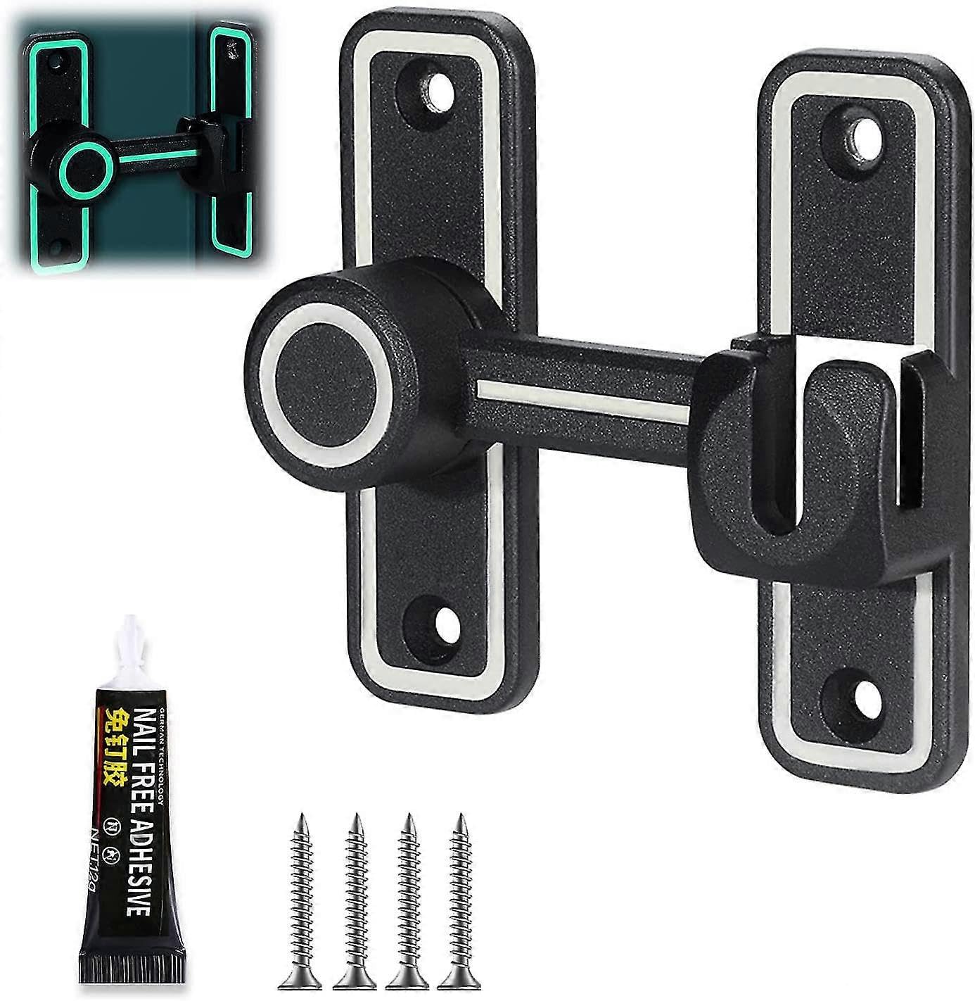 Illuminated Sliding Door Lock, 90/180 Sliding Door Lock, No Hole, Sliding Door Latch with Screws and Mounting Accessories, for Bedroom, Bathroom, Kitc