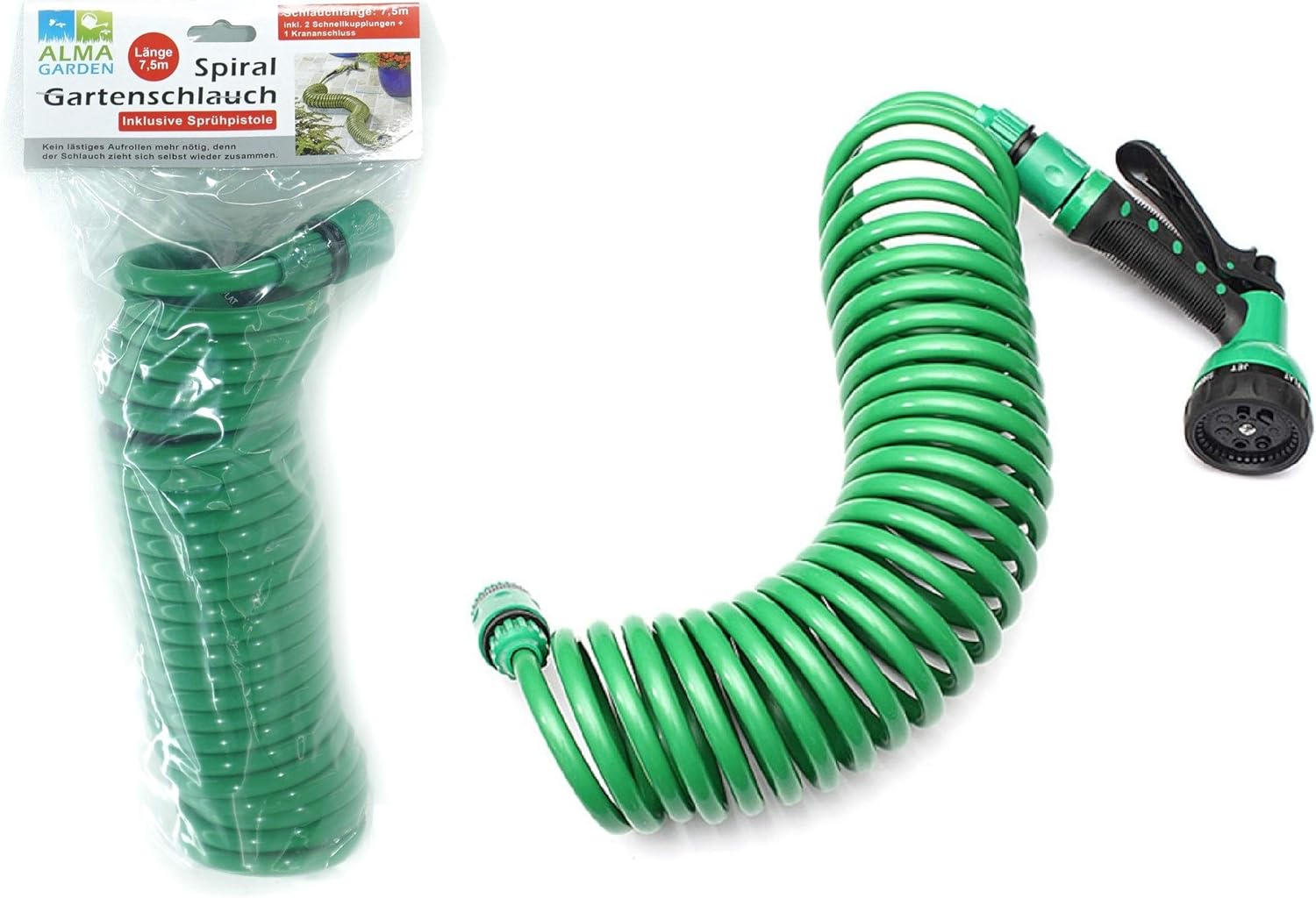 Alma Garden flexibler Gartenschlauch 7,5m grün Spiralschlauch