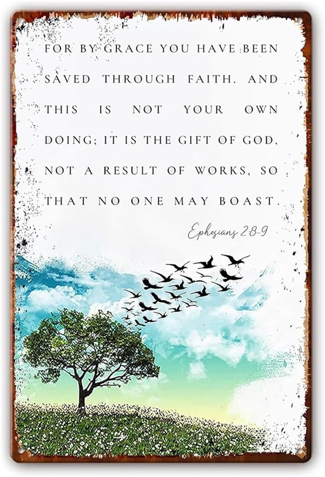GYQYJPFZM Inspirational Scripture Metal Sign Ephesians 2 8 9 Vintage Tin By Grace Saved For Christian Home Decor 8 X 12 in