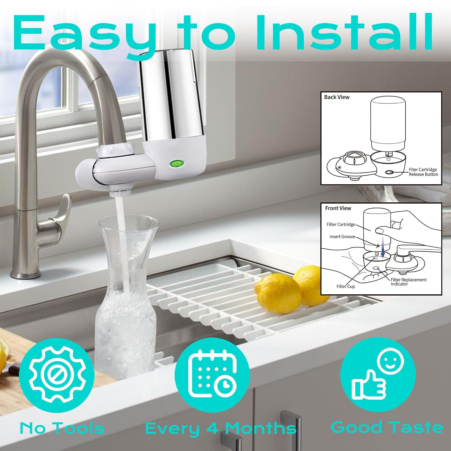 Replacement for Brita Faucet Filter, Fits Compatible with 36311 On Tap Filters System for Sink FR-200 FF-100, 2 Count