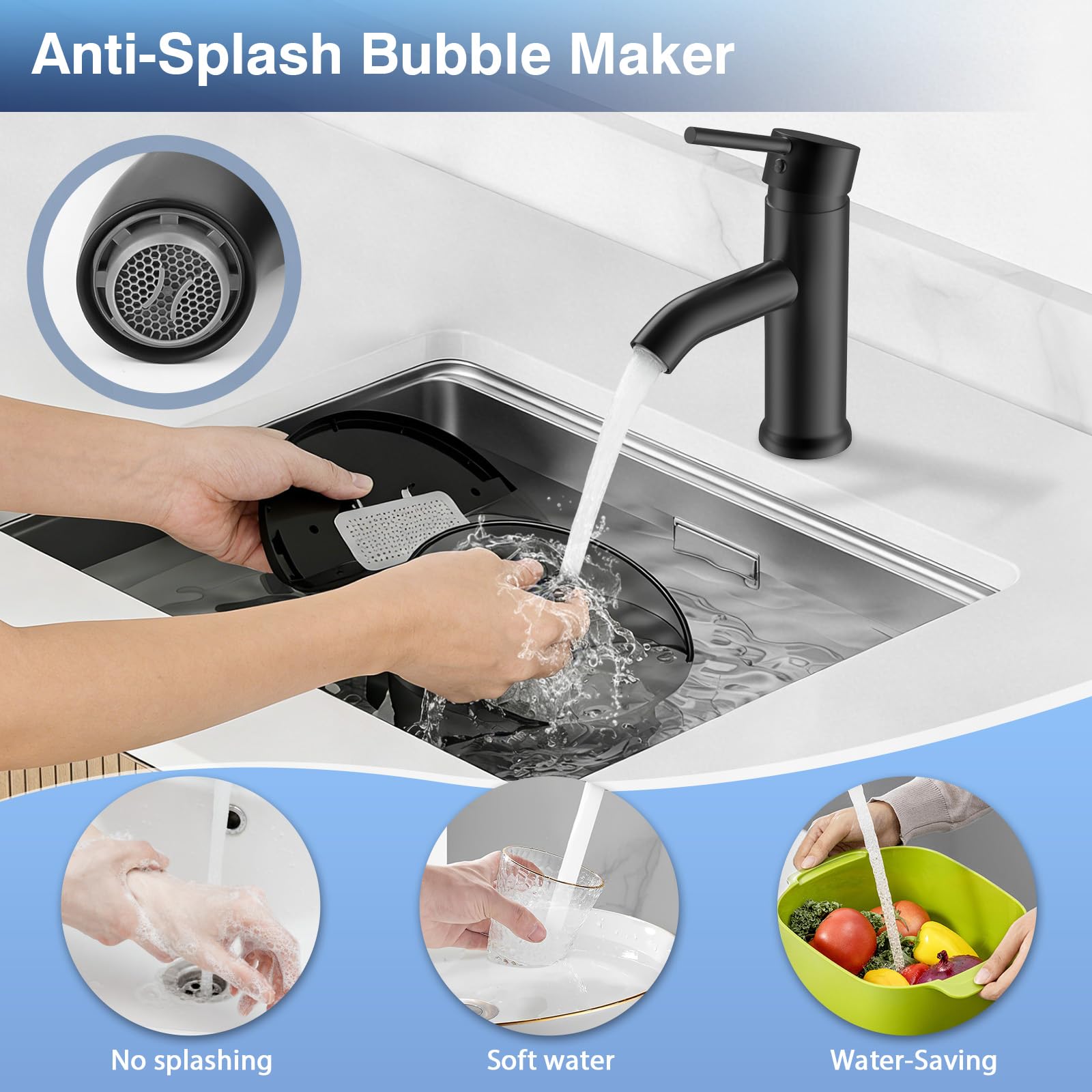 Rubinetto Bagno Lavabo, Miscelatore Lavabo Bagno Caldo e Freddo Regolabile, Rubinetto Lavandino Bagno in Acciaio Inox con Becco Altezza 8cm, Dotato di 2 Tubi Flessibili da 60 cm - G3/8