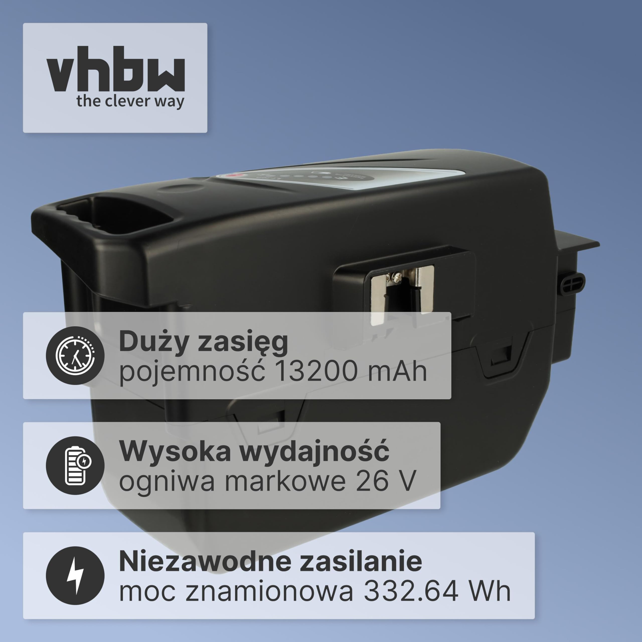 vhbw Akumulator zamienny do NKY190B02, NKY210B02, NKY210B2, NKY224B02, NKY224B2, NKY226B02 do roweru elektrycznego (13,2 Ah, 25,2 V, litowo-jonowy) - czarny
