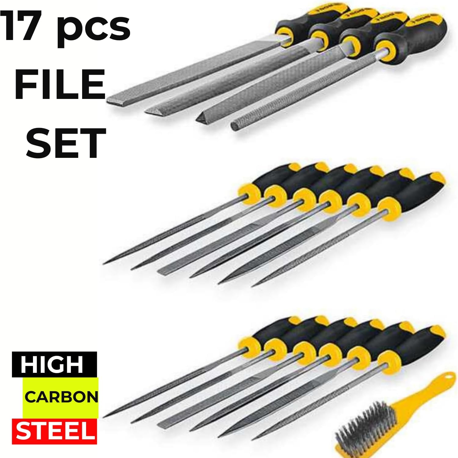 17 Piece Metal File Set with 12 Needle Files and Zipper Case