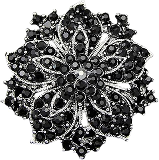 SANWOOD Cluster Rhinestones Blossom Flower Crystal Brooches Pin(Black)