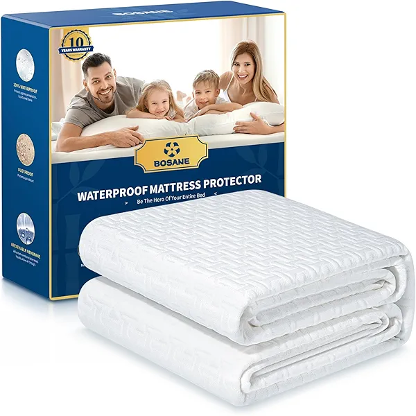 100% Waterproof Queen Mattress Protector Breathable Cooling 3D Air Fabric Mattress Cover Smooth Soft Hypoallergenic Noiseless Bed Cover Machine Washable Vinyl Free, 8-21'' Deep Pocket