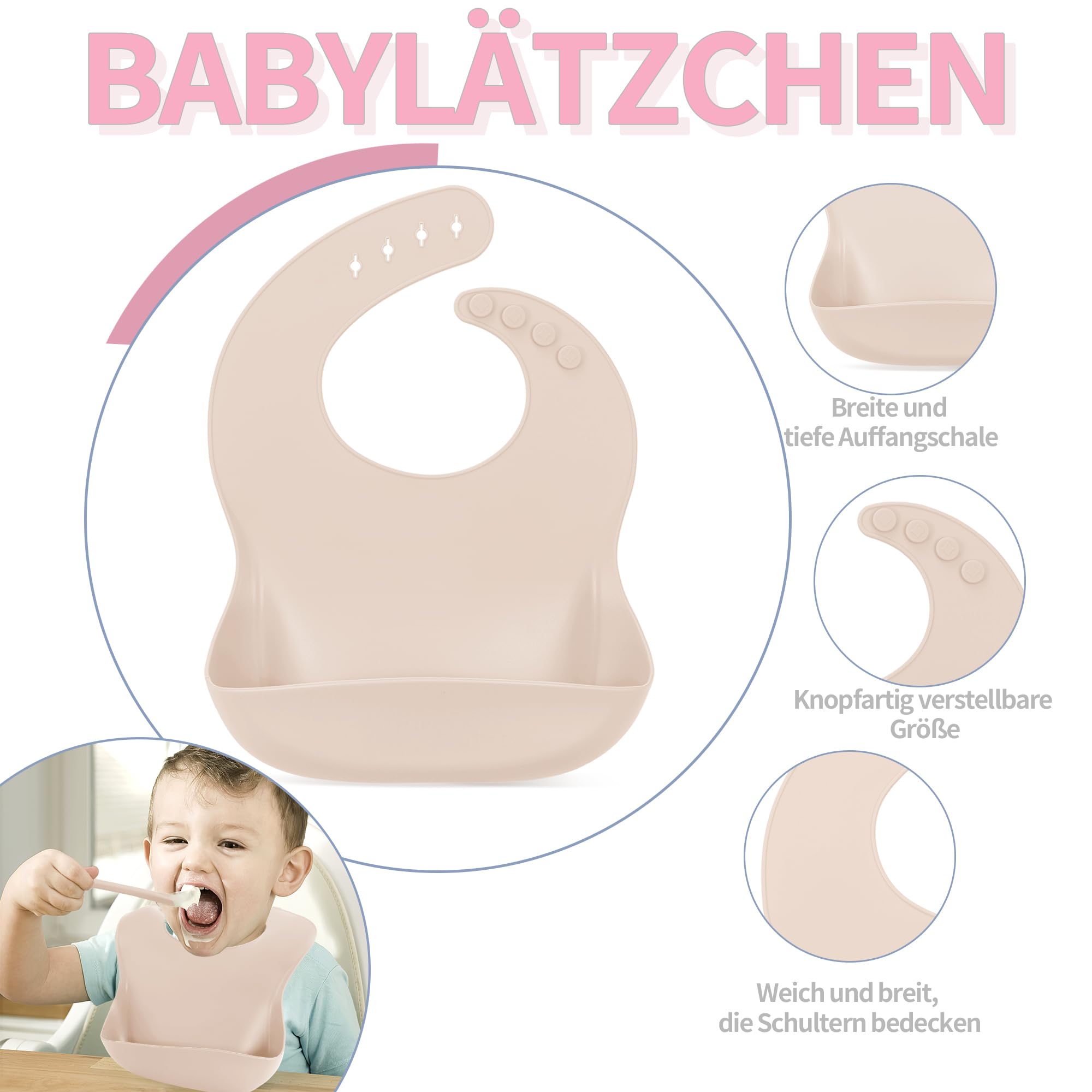 Lot de 8 couverts pour bébé en silicone avec ventouse, sans BPA, avec assiette, cuillère, fourchette, bol, bavoir, gobelet d'apprentissage, pour bébé fille et garçon