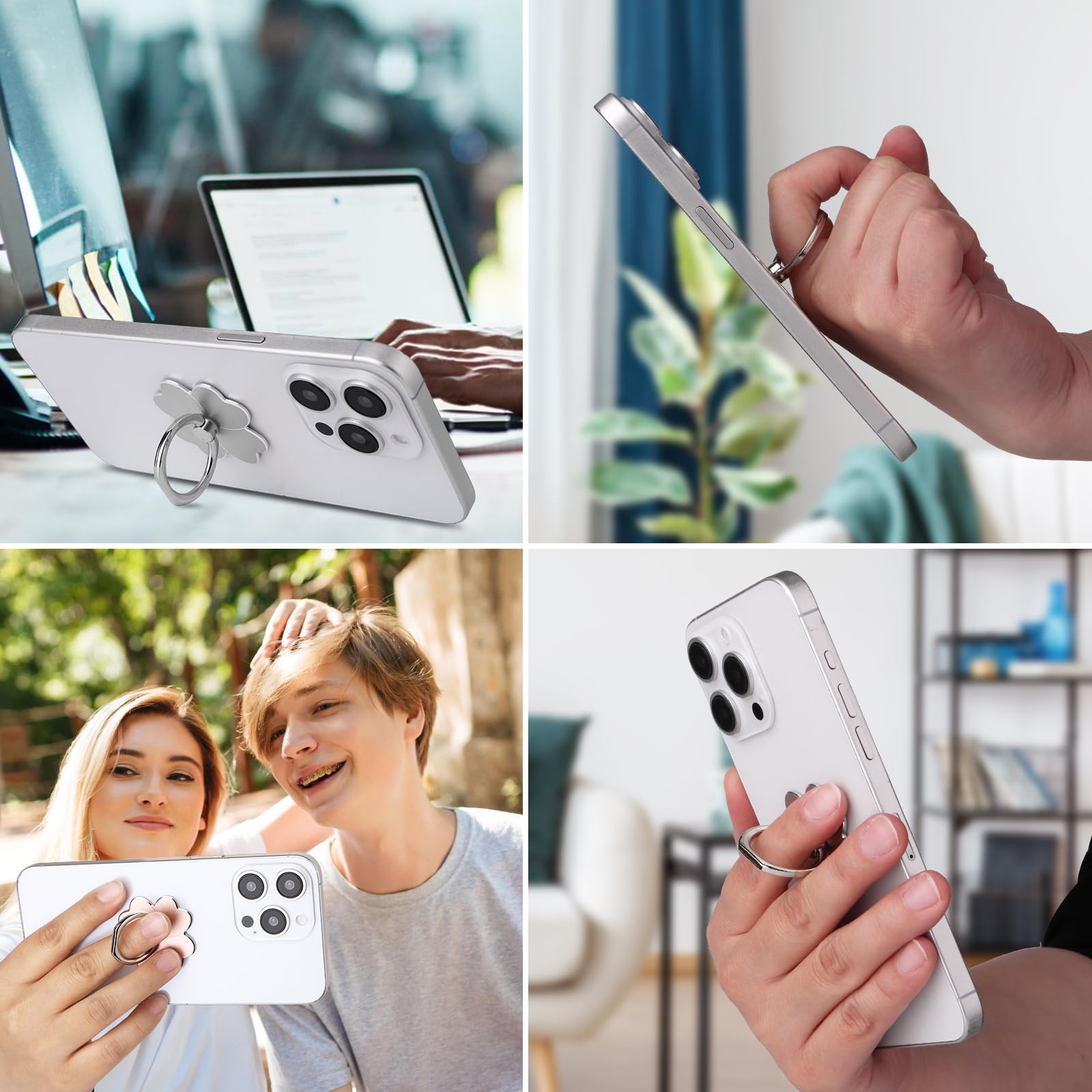 4 soportes de anillo para teléfono celular, soporte de anillo para teléfono celular, rotación de 360 grados y ángulo de 180° ajustable, soporte de metal para teléfonos inteligentes