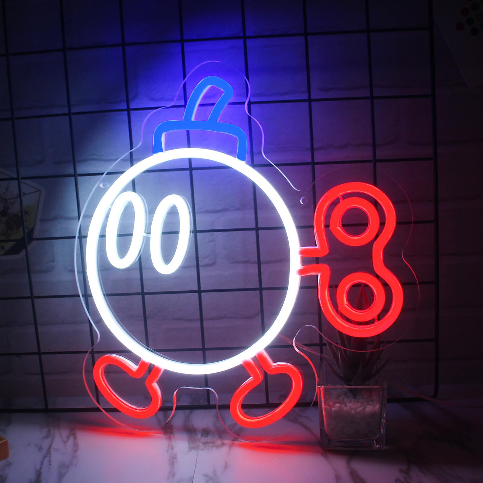 Bob-omb Game Neon Sign Mario Game LED Light for Room Decor Game Room Neon Sign Gamer Neon Light for Wall Decor Neon Sign for Gamer Gifts USB Powered Neon Wall Sign Dimmable for Man Cave 14“*12.8”