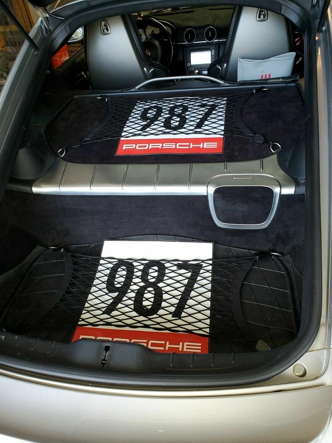EACCESSORIES EA(Qty.2)Trunk Organizer Cargo Net for Porsche Cayman 2006–2025 – Floor Style Cargo Nets for Coupe–Premium Mesh Elastic Car Trunk Organizer Vehicle Carrier Storage–Compatible with Cayman