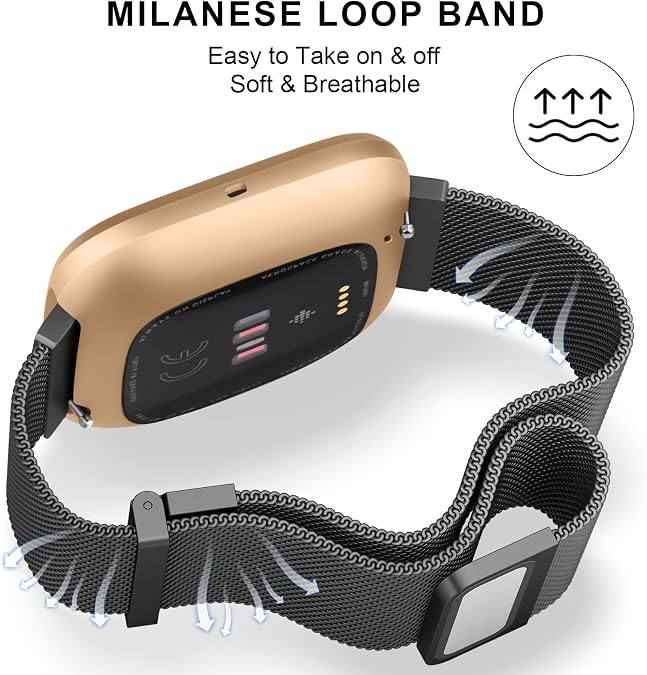 Amzpas Metal Band Compatible with Fitbit Versa 2 Bands / Fitbit Versa Bands for Women Men, Adjustable Stainless Steel Mesh Loop Magnetic Replacement Strap for Fitbit Versa 2 / Fitbit Versa / Versa Lite / Versa SE Smartwatch
