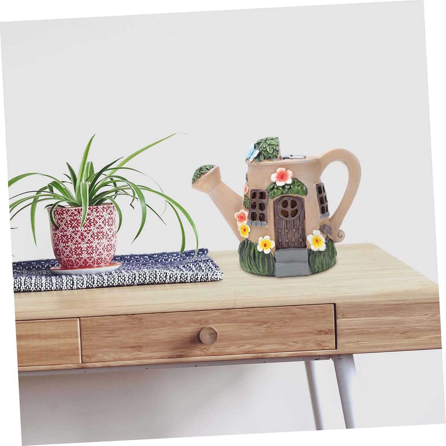 Creative Watering Can Decor Resin Ornament Xmas Solar Luminous