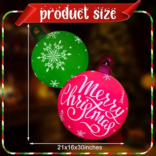 Miniatura 2 de Jetec Esferas inflables de PVC gigantes de 30 pulgadas para decoración de Navidad al aire libre para patio, césped, porche, piscina, decoración de